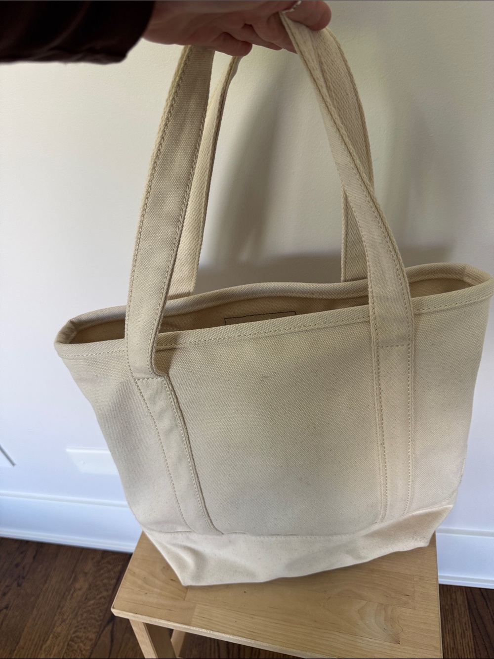 Lands' End Canvas Tote in Cream with Brown Leather Patch - Picture 5 of 8